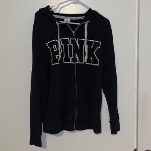 Victoria's Secret Pink VS pink black zip up hooded sweatshirt size M